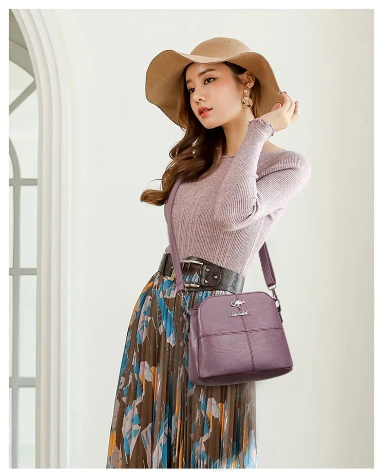Fashionable Three Interlayer Synthetic Leather Crossbody Bag with Polyester Lining, Stylish Square Single Shoulder Bag for Women