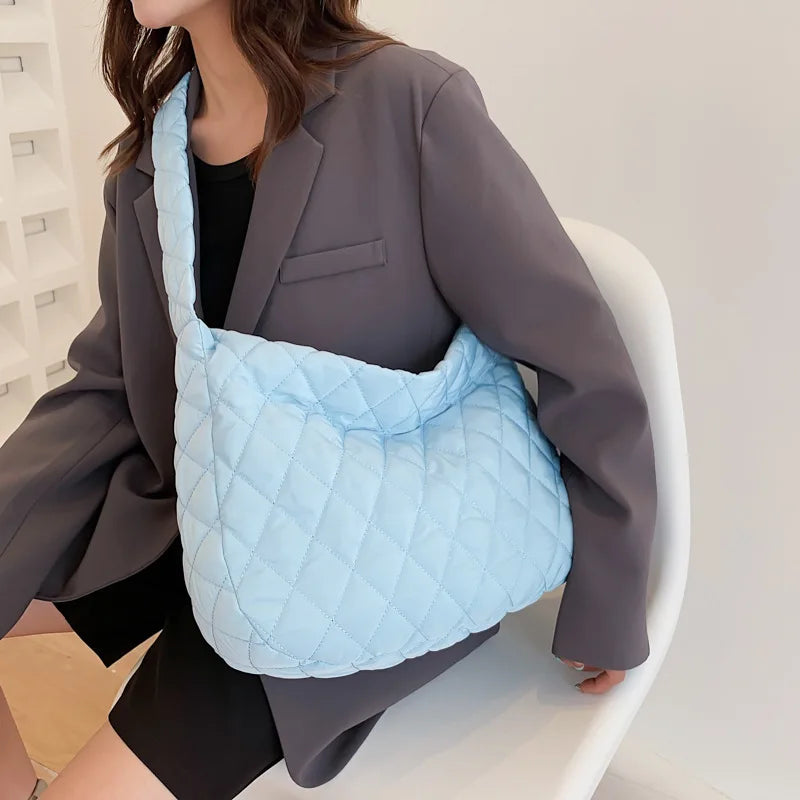 Women's Vintage Nylon Shoulder Underarm Bag Female Casual Waterproof Crossbody Hobo Bags For Lady Quilted Large Capacity Handbag