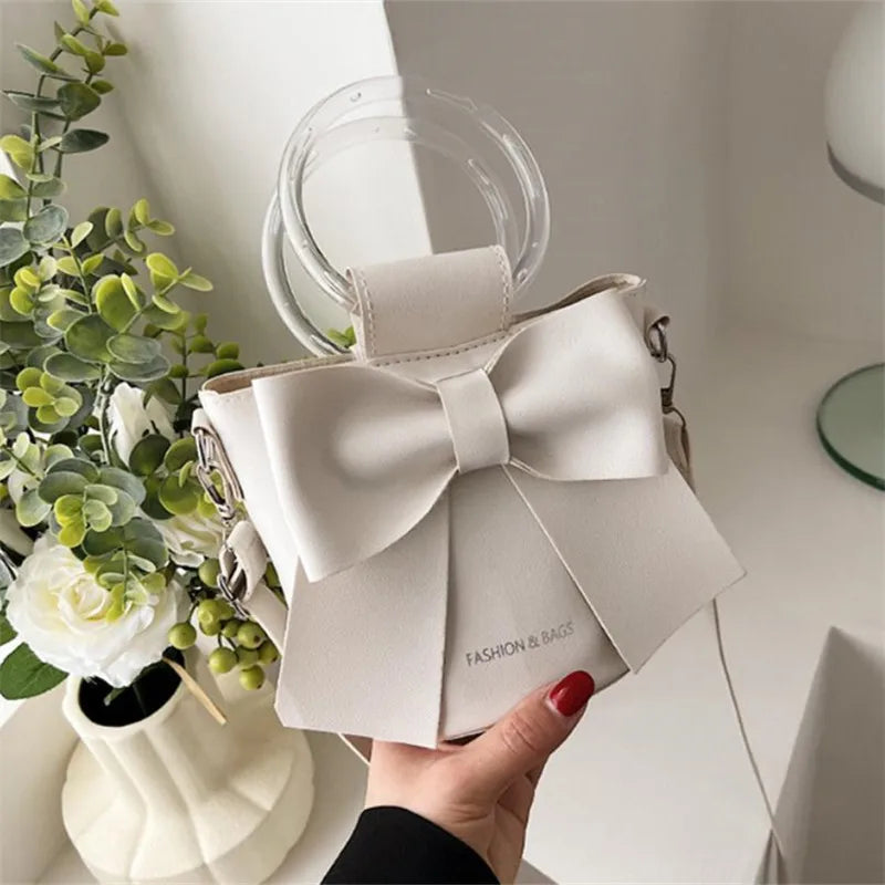 Stylish Women's Bucket Bag with Detachable Strap and Elegant Bow Accent Casual Shoulder Crossbody Bag, Summer Handbag Purse