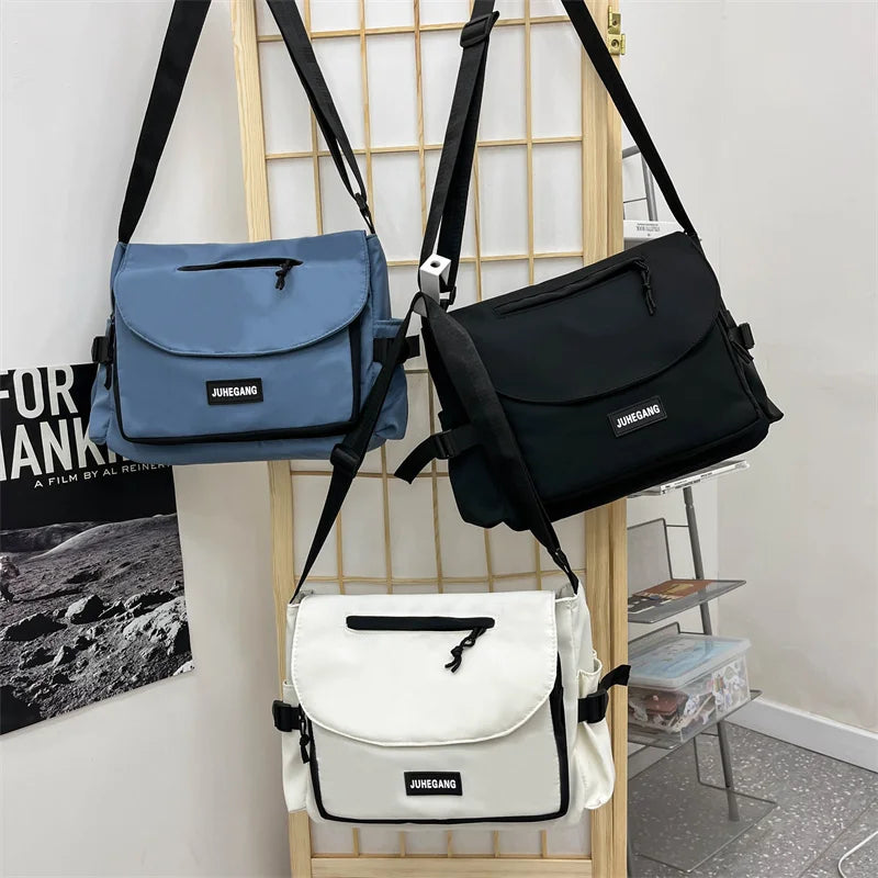 Trendy Nylon Messenger Bag, Large Capacity Crossbody Bag, Casual Flap Shoulder Bag for Teen Student School Bags Satchel