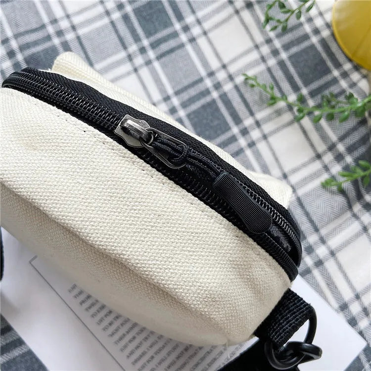 Cartoon Mini Canvas Bag Cute Small Crossbody Bags for Woman Phone Tissue Coin Purse Pocket, Student Shoulder Bag with Pin Bear