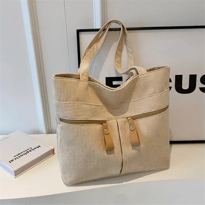 Returning Student Underarm Shoulder Bag, Large Capacity Corduroy Women's Handbag, Casual Commuting Tote Bags for Women Daily Use