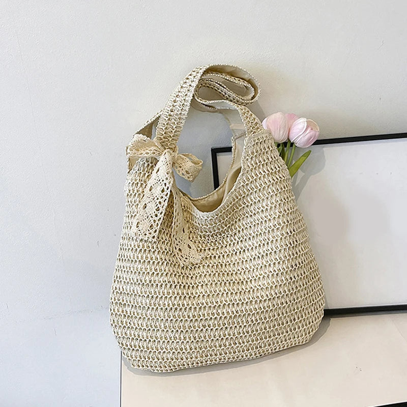 Fashion Straw Women Shoulder Bags Paper Woven Female Handbags Large Capacity Summer Beach Straw Bags Casual Tote Purses