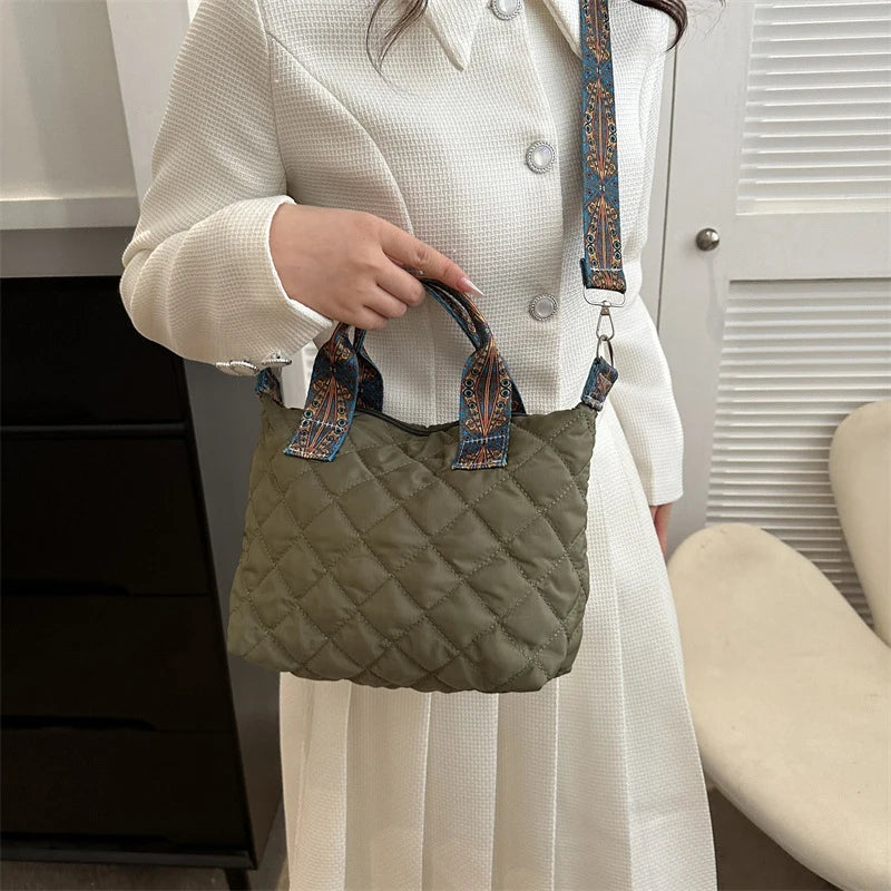 Designer Brand Lingge Quilted Padded Large Tote Nylon Women Handbags Luxury Design Shoulder Crossbody Bags Shopper Bag