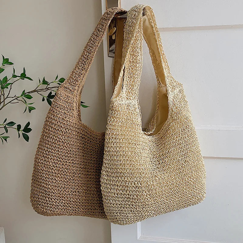 Women Large Capacity Shoulder Bags Handmade Straw Woven Fashion Travel Shopper Totes Ladies Bohemis Designer Casual Handbags