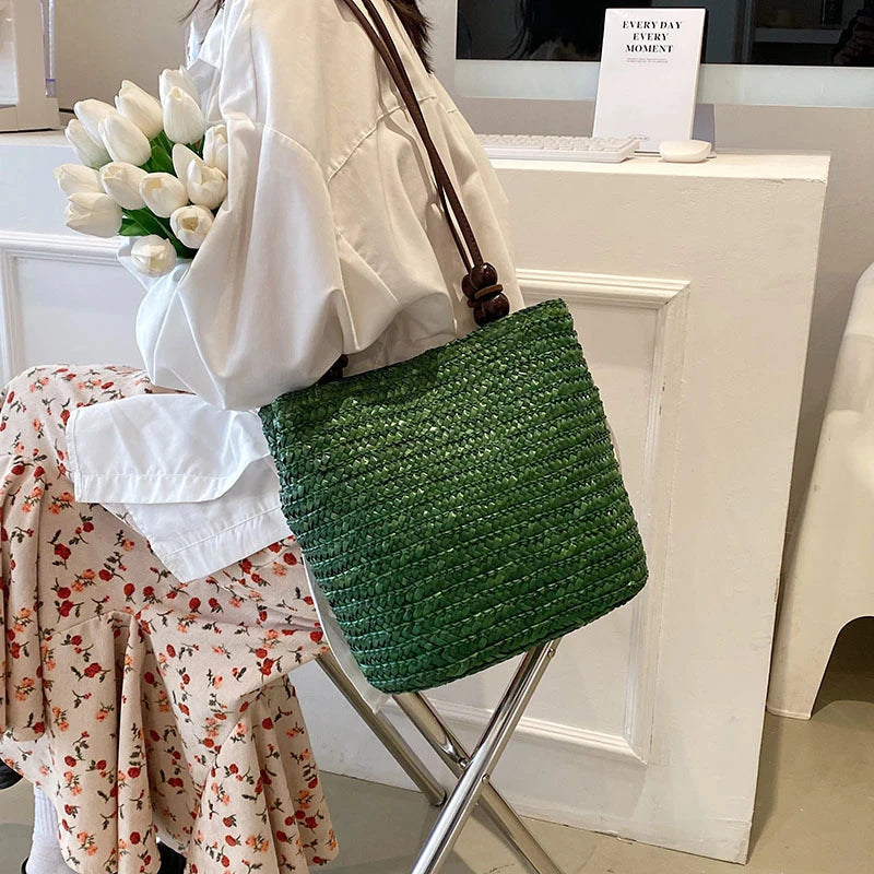 Casual Straw Woven Shoulder Bags, Wicker Handbags, Handmade Summer Beach Bag ,Women Travel ,Large Capacity, Rattan Totes
