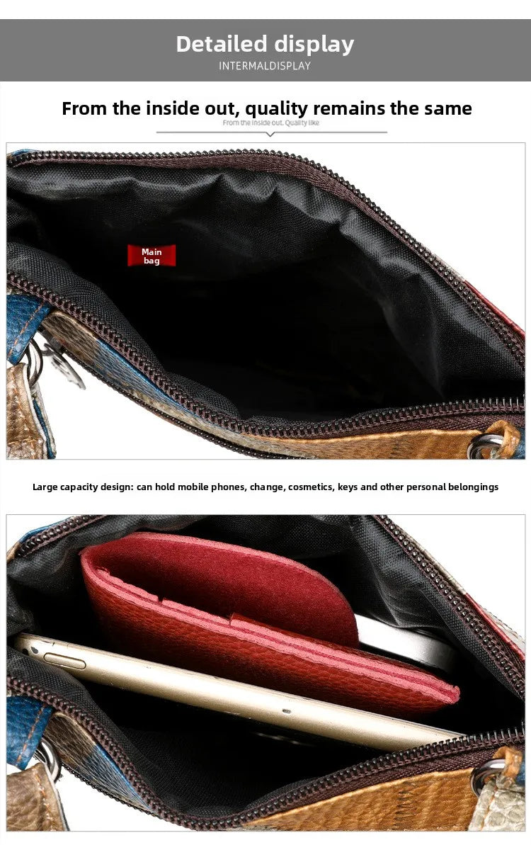Retro PU Soft Leather Multi Pocket Handbag Shoulder Bag with Color Blocking Plaid Tassel Cross Bags, Mobile Phone Messenger Bag