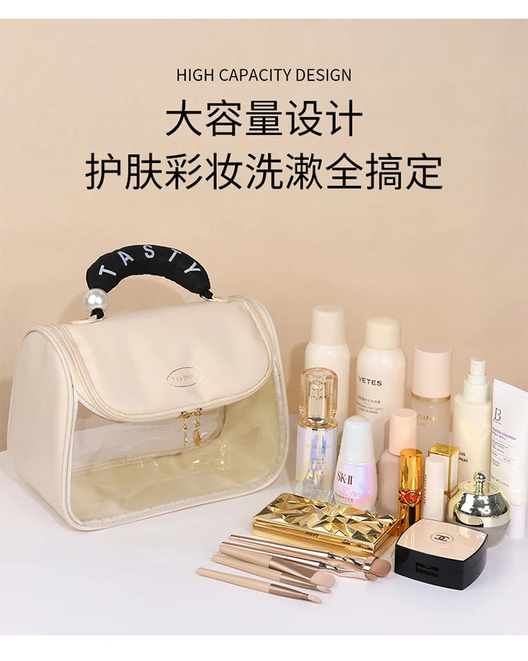 New Hooked Toilet Bag Transparent PVC Makeup Bag Large Capacity Hanging Storage Bag Travel Portable Handbag