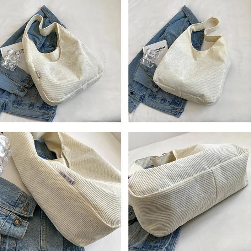 Causal Shoulder Bags for Women Corduroy Reusable Shopping Totes Large Capacity Female Travel Top Handle Handbag Girls Books Pack