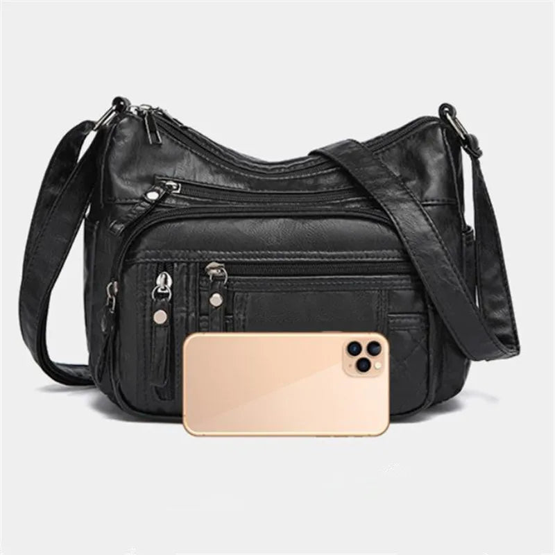 Fashionable Four Seasons Soft Leather Multi Pocket Cross Bags, Multi Layer Zipper Pouch Single Shoulder Bag for Women Daily Use