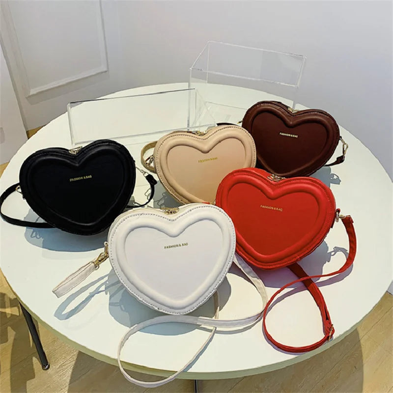 Fashion Heart Shape Crossbody Bags For Women New Solid Color PU Leather Shoulder Bag Casual Ladies Handbags Designer Female Bags