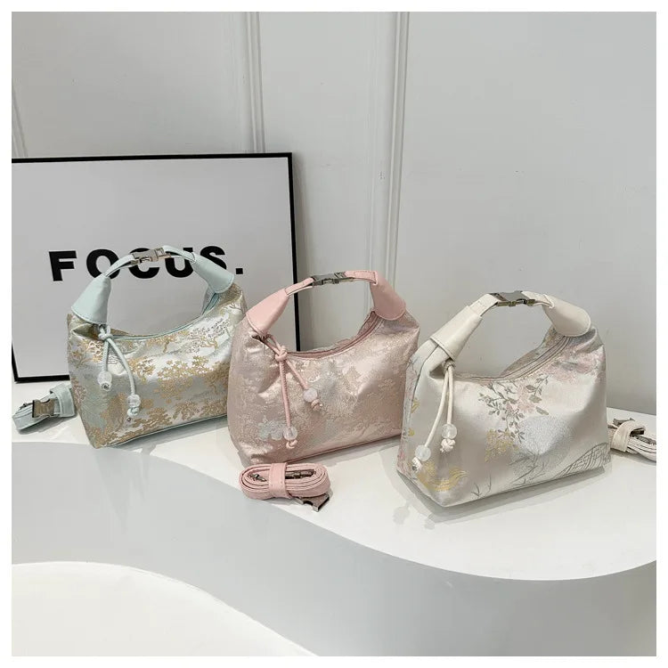 Fashionable Chinese Handbags Fashion Trend Single Shoulder Bag Light Simple Crossbody Bag Random Printed Satin Women's Tote Bag