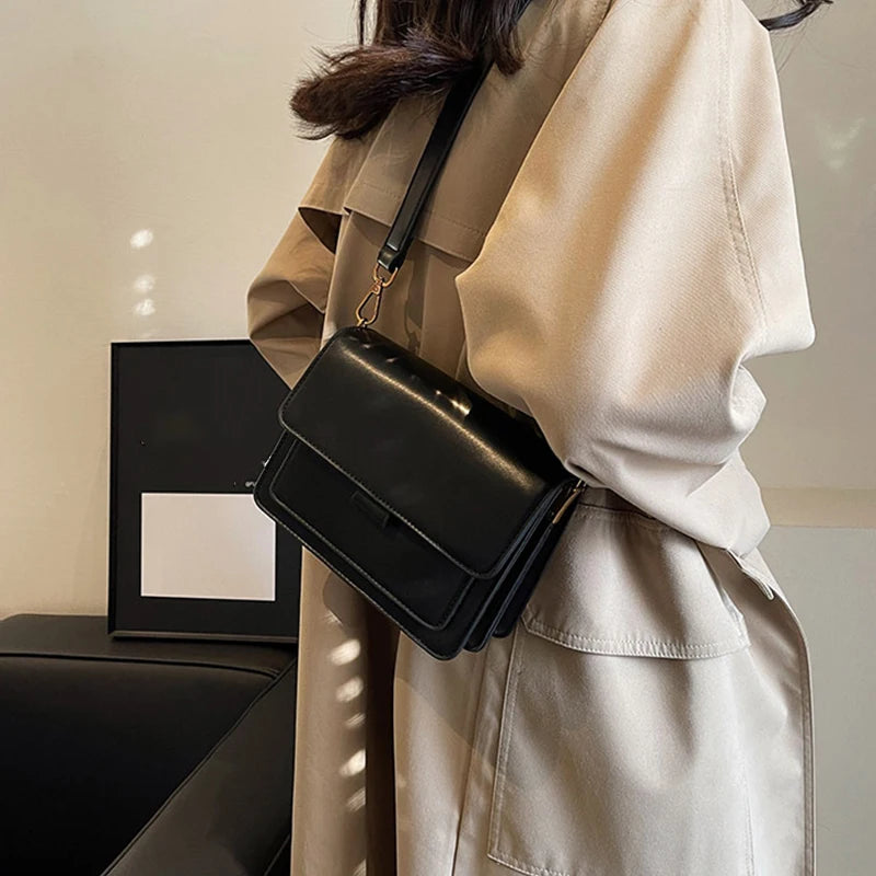 Sewing Thread Women's Shoulder Bags Pu Hasp Ladies Crossbody Bags on Sale 2024 High Quality Free Shipping Bolsas Femininas