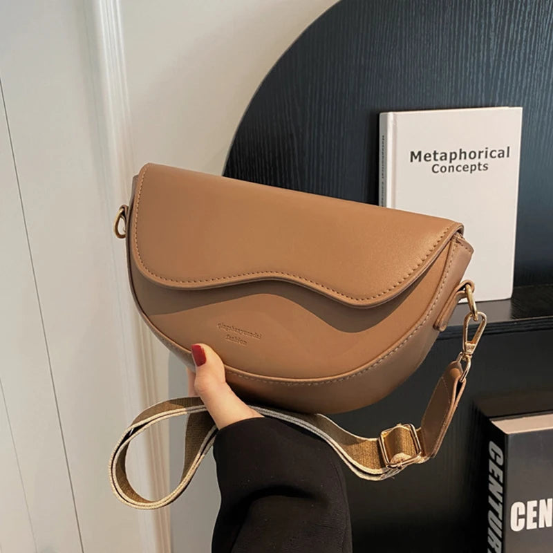 New Solid Color PU Leather Women's Crossbody Bag With Stylish Red Wide Shoulder Strap Shoulder Small Square Bag