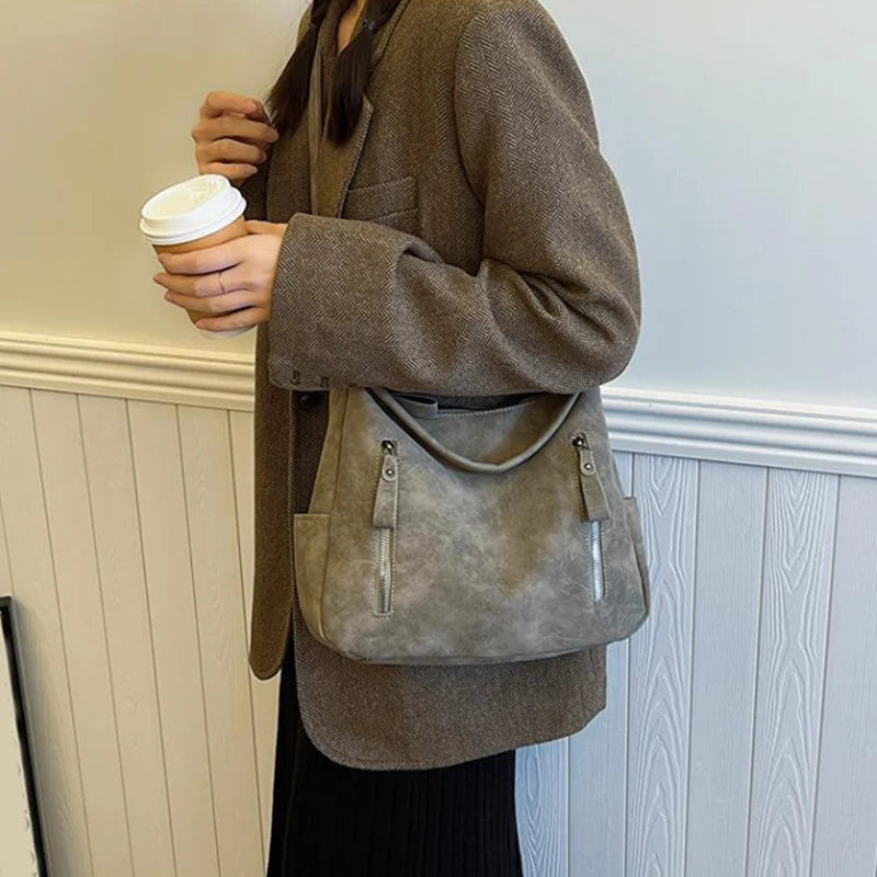 Designer Leather Female Side Bags Retro Shoulder Bag for Women Handbag Casual Ladies Large Capacity Tote Bag