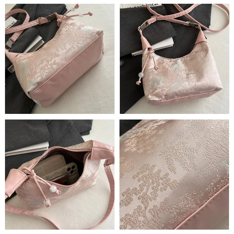 Fashionable Chinese Handbags Fashion Trend Single Shoulder Bag Light Simple Crossbody Bag Random Printed Satin Women's Tote Bag