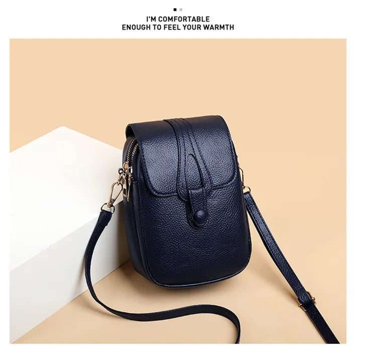 Mini Multifunctional Leather Shoulder Bag for Cellphone/Sport Cross Bags with Headphone Jack, Multi Layer Women's Bag with Cover