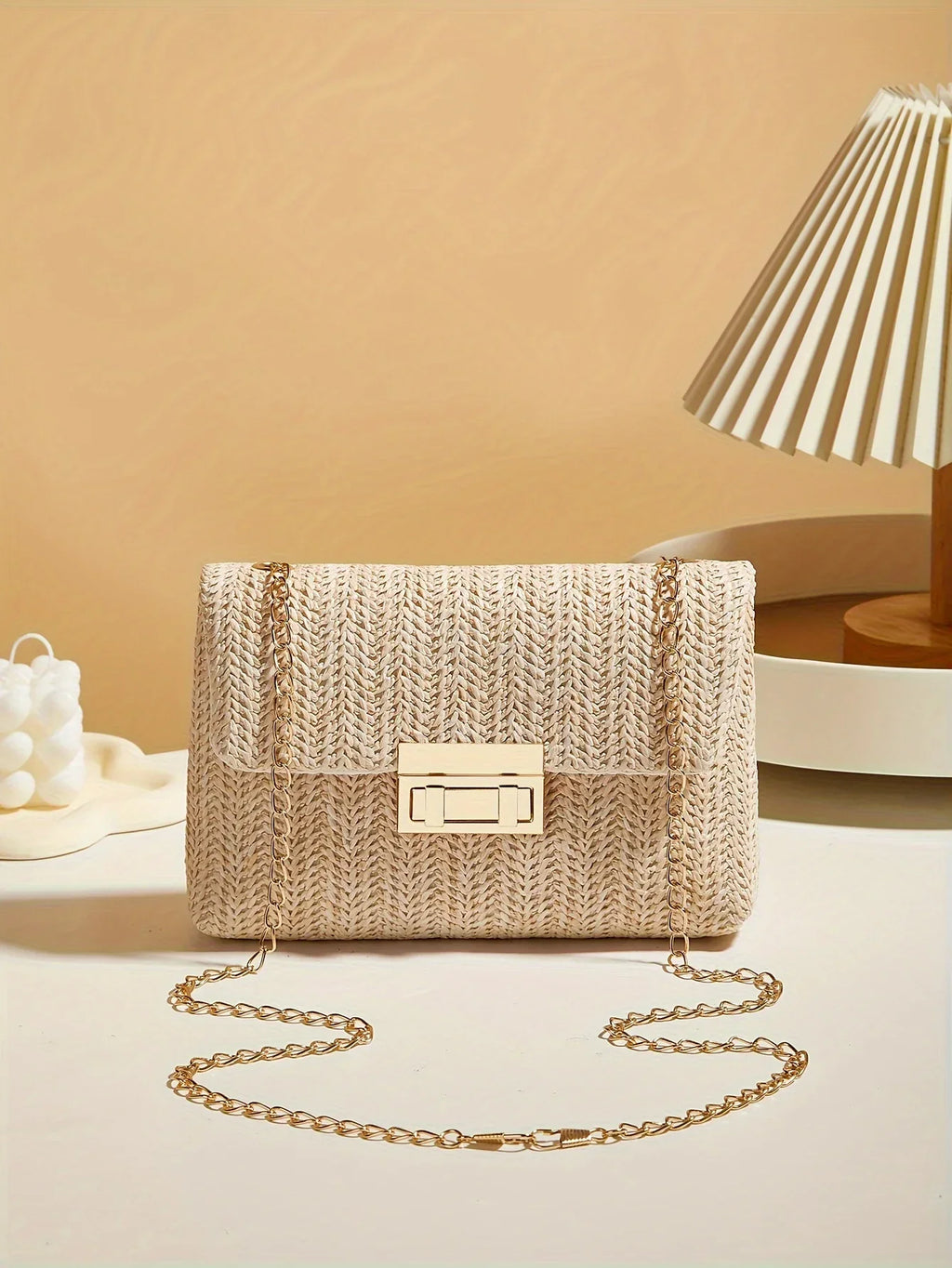 Stylish Handwoven Ladies Crossbody Bag Chain Strap Lock Buckle Adjustable Shoulder Strap, Perfect for Daily Use, Travel, Outdoor