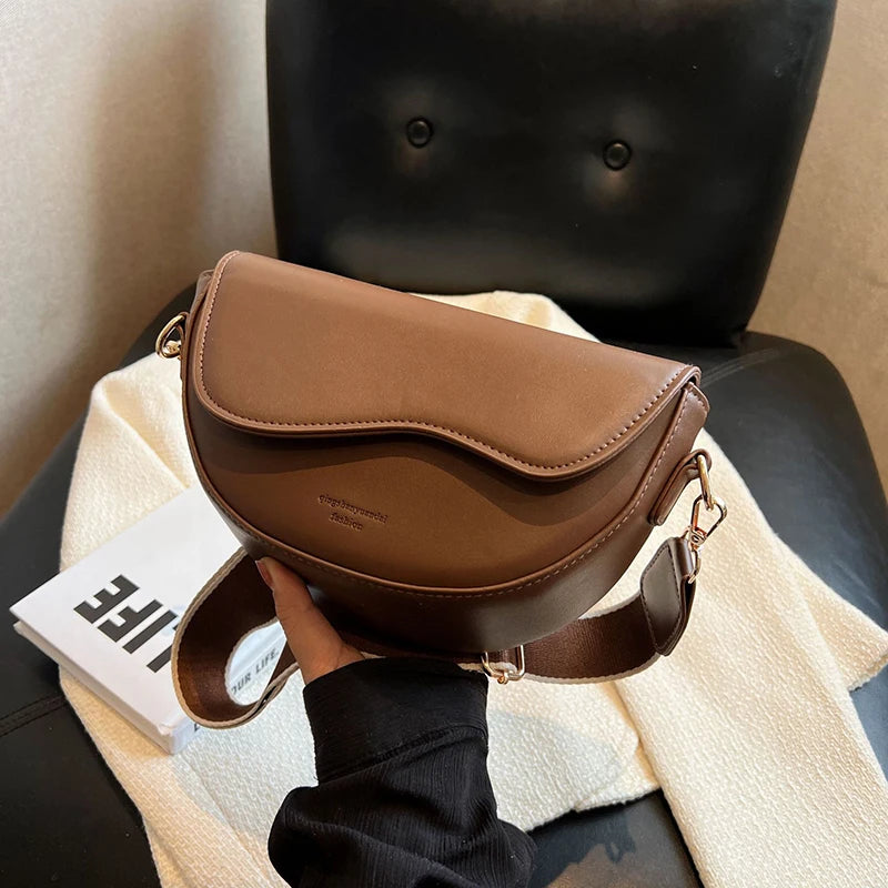 New Solid Color PU Leather Women's Crossbody Bag With Stylish Red Wide Shoulder Strap Shoulder Small Square Bag