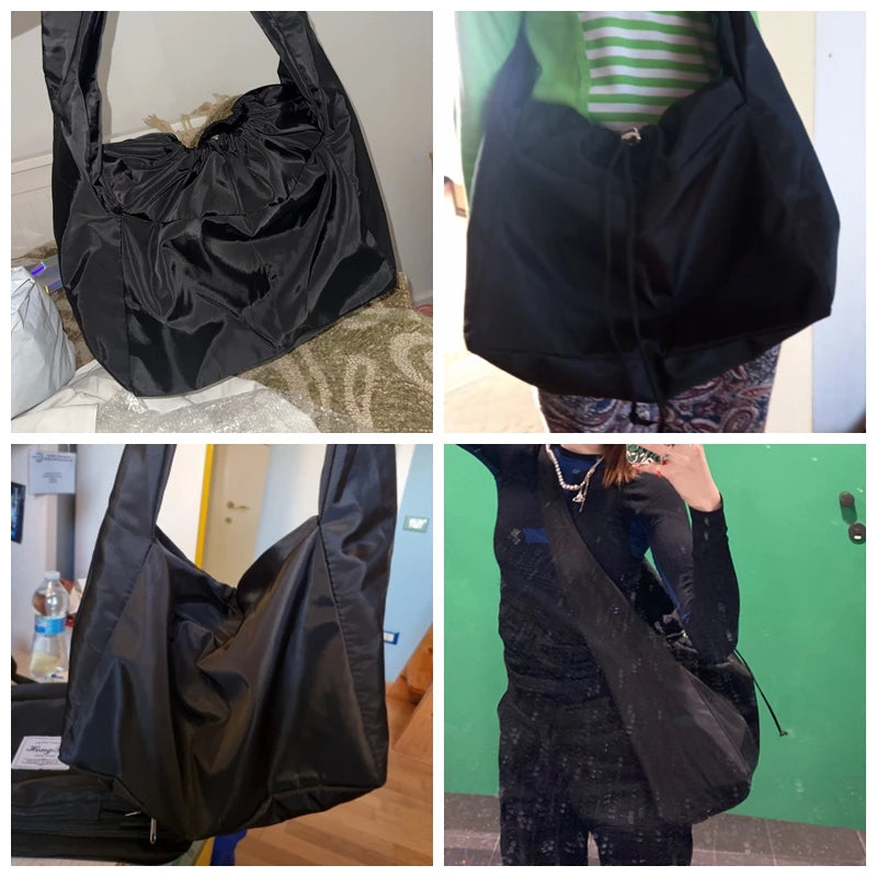 Women Bag New Nylon Bucket Fashion Solid Zipper SOFT Shoulder Bag Purses and Handbags Luxury Designer Black Tote Bag