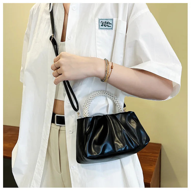 Solid Color Square Pleats Women's Bag Fashionable Cloud Bag, Stylish Soft Surface Handbag, Stylish Single Shoulder Messenger Bag