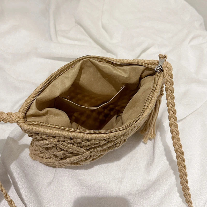 Fashion Woven Hollow Out Shoulder Bags Summer Crossbody Beach Travel Handbag Female Tassel Bag Women Messenger Bags