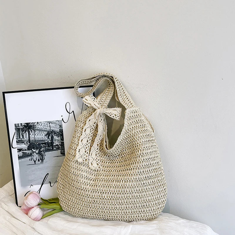 Fashion Straw Women Shoulder Bags Paper Woven Female Handbags Large Capacity Summer Beach Straw Bags Casual Tote Purses