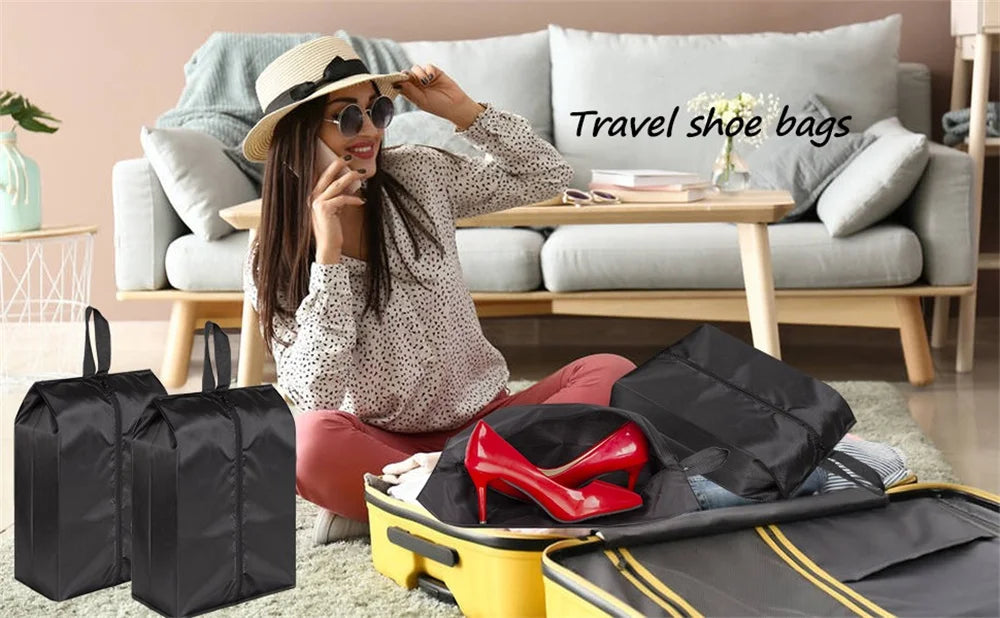 Portable Nylon Travel Shoe Bags with Zipper Closure for Men and Women Waterproof Shoe Organize Storage Bags Makeup Laundry Bag