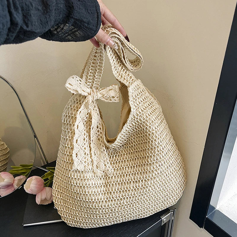 Fashion Straw Women Shoulder Bags Paper Woven Female Handbags Large Capacity Summer Beach Straw Bags Casual Tote Purses