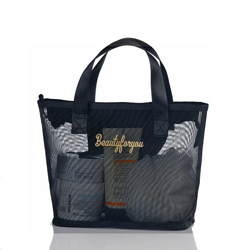 2pcs/set Chic Large Capacity Mesh Wash Bag Portable Travel Cosmetics Storage Bag Outdoor Beach Bath Tote Bag with Clutches Pouch