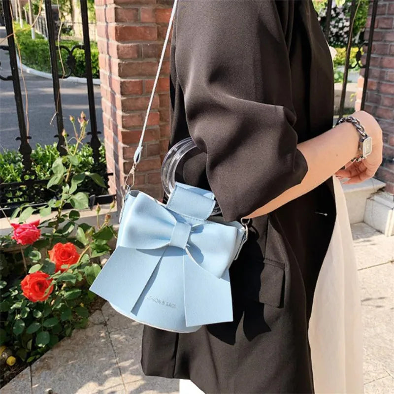Stylish Women's Bucket Bag with Detachable Strap and Elegant Bow Accent Casual Shoulder Crossbody Bag, Summer Handbag Purse