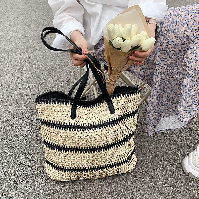 Vintage Straw Rattan Woven Bags Handmade Summer Beach Bags  Ladies Large Capacity Shoulder Bag Bohemia Travel Handbags Totes sac