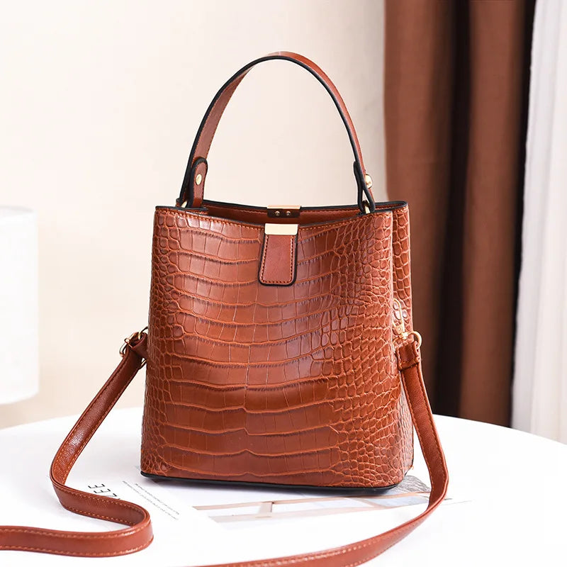 Crocodile Pattern Bucket Shoulder Bag For Women Fashion Brands Female Handbag Large Capacity Lady Crossbody Bag Handbag Purse