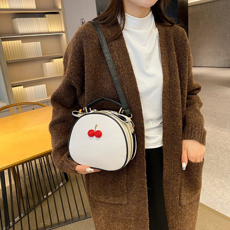 Litchi Pattern Contrast Cherry Small Purse and Handbags New Womens Sling-shoulder Crossbody Mobile Phone Bag