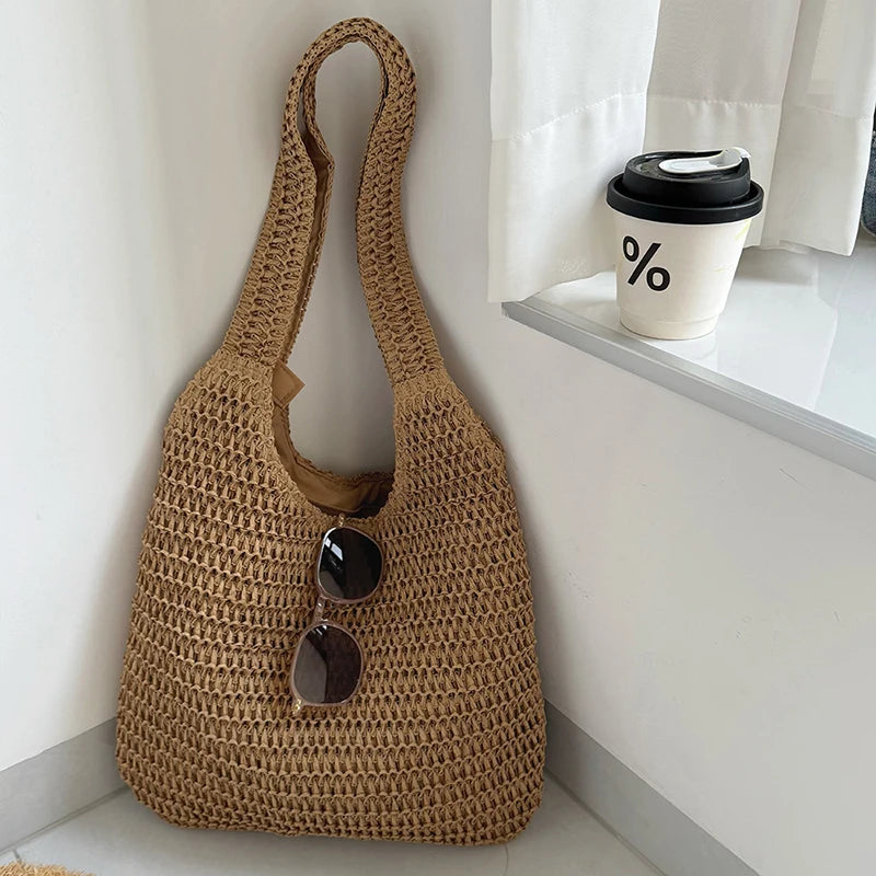 Fashion Straw Women Shoulder Bags Paper Woven Female Handbags Large Capacity Summer Beach Straw Bags Casual Tote Purses