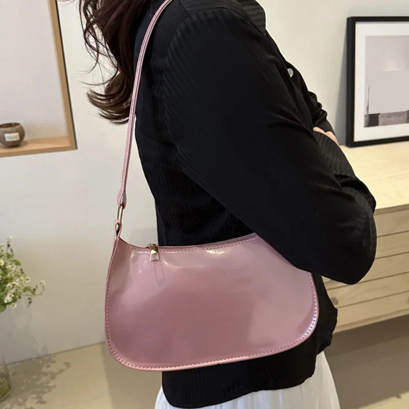 Retro Solid Color PU Leather Shoulder Bag Fashion Women's Handbags Casual Designer Hobos Underarm Bag, Suitable for Daily Use