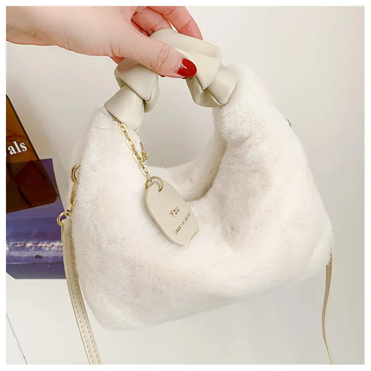 Fashionable Plush Tote Bag, Cute Stylish Women's Handbag Shoulder Crossbody Bag, Suitable for Women Party Banquet Daily Travel