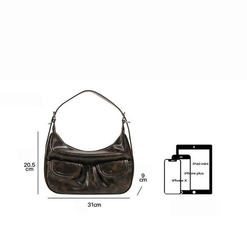 Designer Leather Female Side Bags Retro Shoulder Bag for Women Handbag Casual Ladies Large Capacity Tote Bag