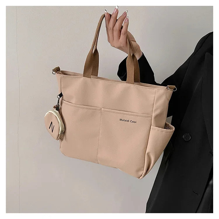 Oxford Design Double Sided Pocket Tote Bag Teen Women Large Capacity Handbag Single Shoulder Crossbody Bag with Round Coin Purse