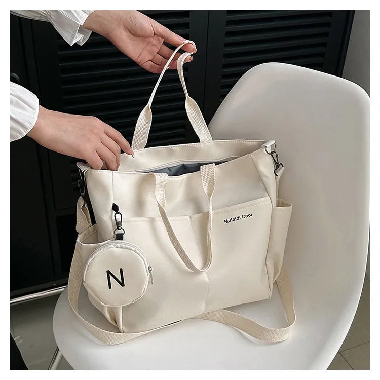 Oxford Design Double Sided Pocket Tote Bag Teen Women Large Capacity Handbag Single Shoulder Crossbody Bag with Round Coin Purse