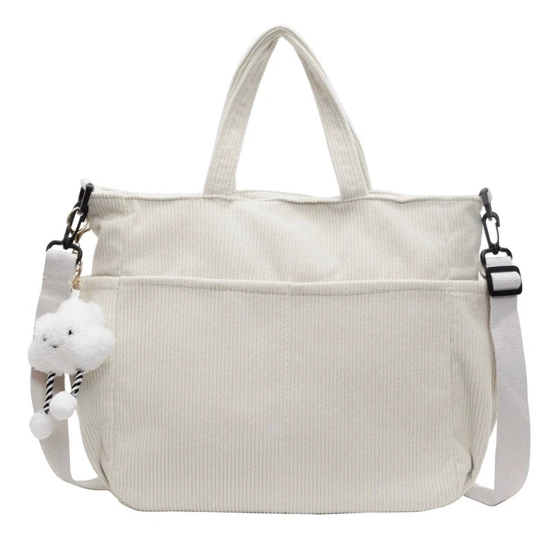 New Corduroy Tote Bag with Zipper Closure, Chic Daily Commuter Handbag Shoulder Crossbody Bag, Ideal for Shopping & Everyday Use