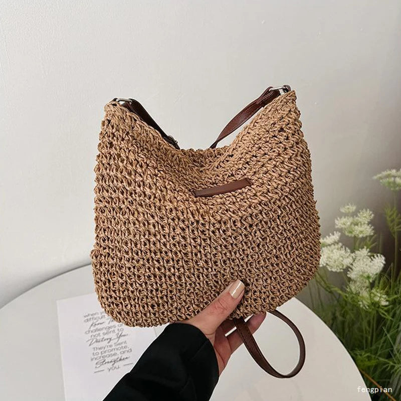 Ladies Fashion Summer Straw Crossbody Bag Women Beach Holiday Shopping Woven Shoulder Handbag Messenger Purses For Women Bags