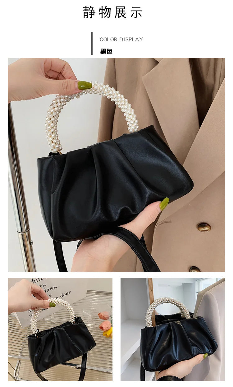 Solid Color Square Pleats Women's Bag Fashionable Cloud Bag, Stylish Soft Surface Handbag, Stylish Single Shoulder Messenger Bag