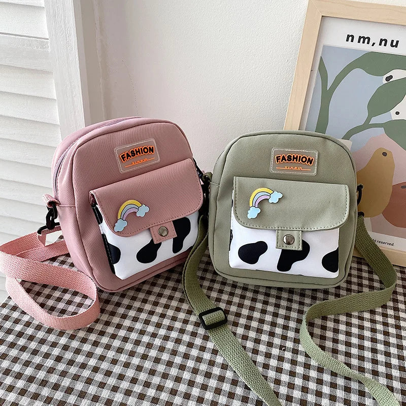 Harajuku Phone Crossbody Bag Nylon Cute Small Bags for Women Cow Pattern Square Small Shoulder Bag Suitable for Women Daily Use