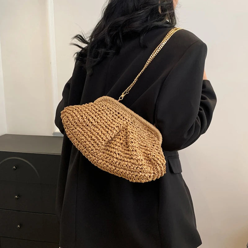 Straw Dumpling Clutch Bag Woven Straw Tote Clutch Purse For Women Summer Beach Bag Wicker Clutch Straw Purses For Women