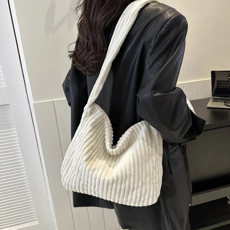 Winter Tote Bag for Women Large Capacity Handbags Casual Shoulder Bags Trend Female Corduroy Shopper Crossbody Bag