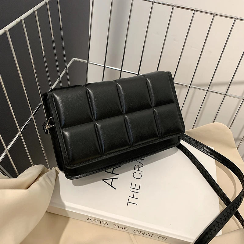 New Solid Color Fashion Shoulder Handbags Female Travel Messenger Bag Plaid Small PU Leather Crossbody Bags For Women