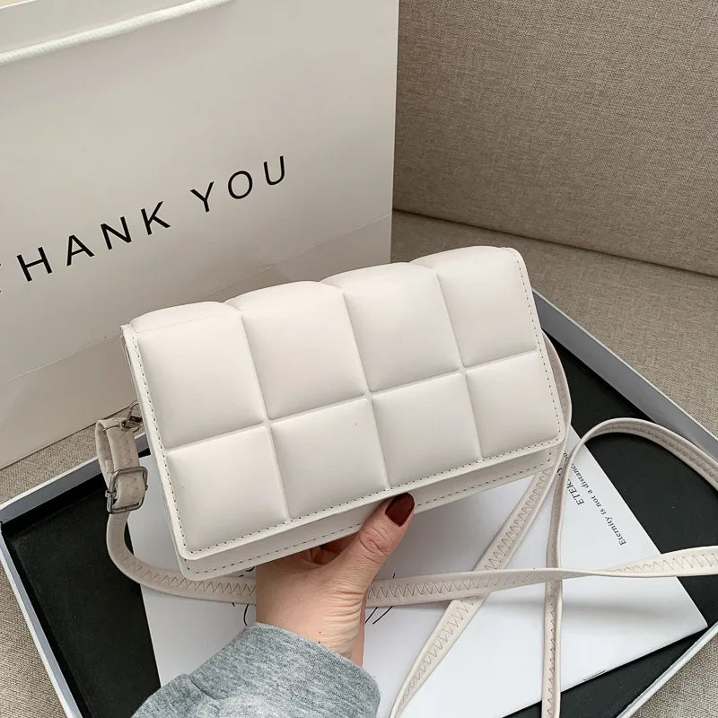 New Solid Color Fashion Shoulder Handbags Female Travel Messenger Bag Plaid Small PU Leather Crossbody Bags For Women