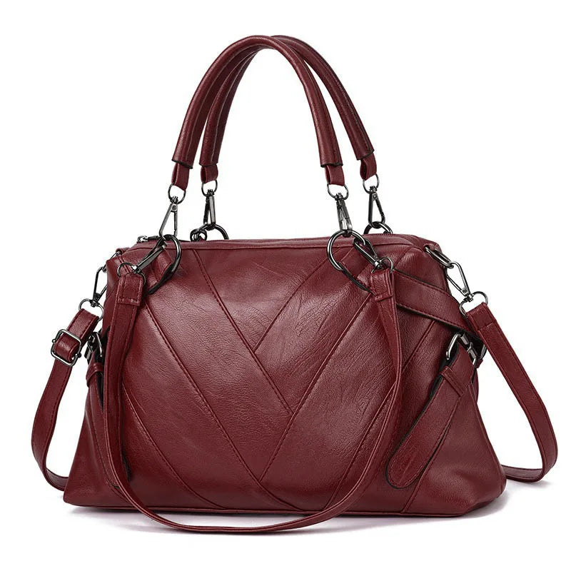 Bags Women's Fashion Portable Large Bag Soft Leather Contrast Color Large Capacity Women's Shoulder Bag