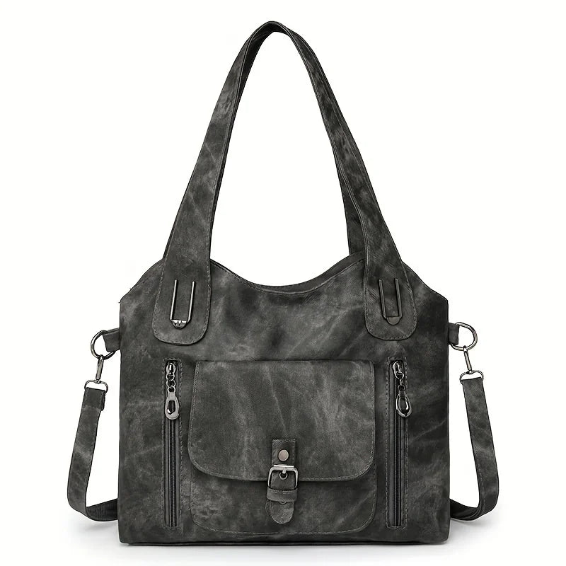 Soft Synthetic Leather Retro Women's Shoulder Tote Bag, Multiple Pockets for Daily Use or Work, Versatile Carry Bag